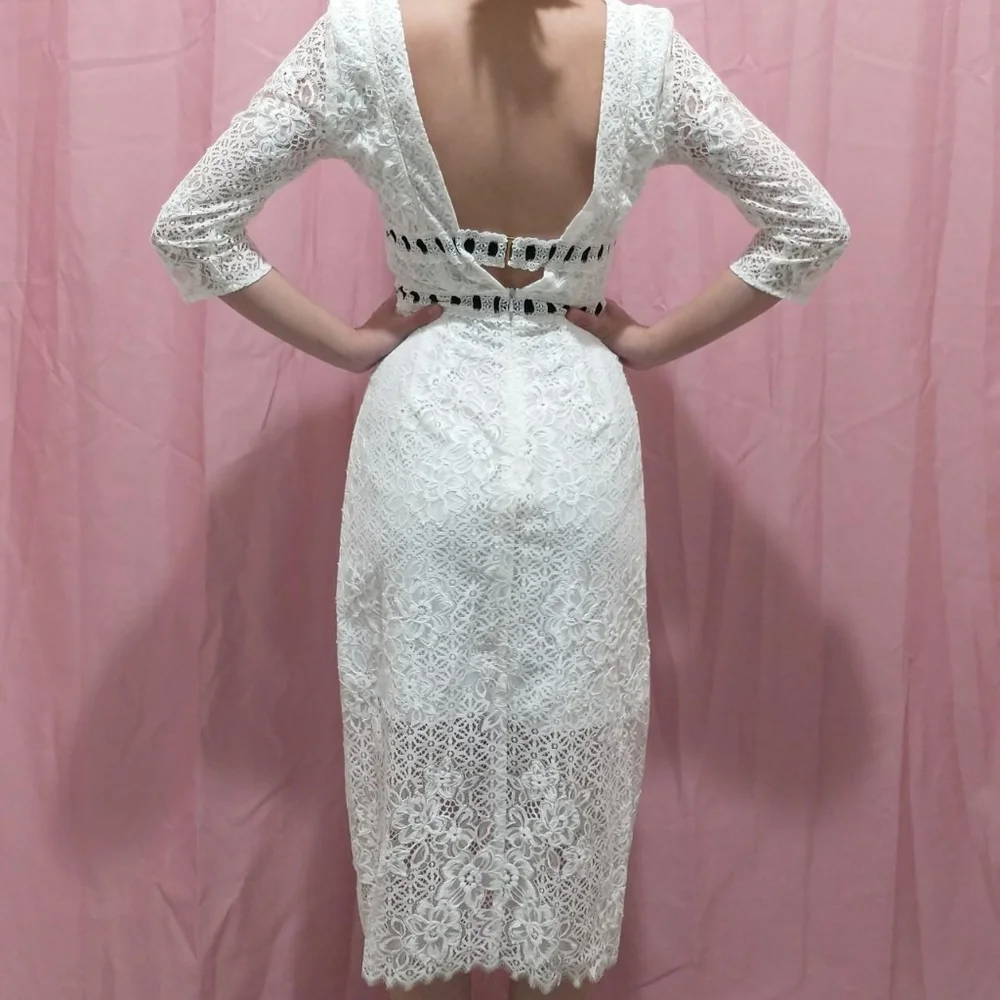 For Love and Lemons Plunging Lace Neckline Midi Dress - Picture 2 of 3